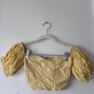Yellow Cropped Puffy Sleeve Shirt